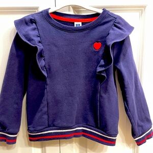 Janie and Jack Girl Sweatshirt| Navy blue with embroidered red heart| 4 years